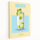 Large stretched canvas featuring a colorful illustration of various fruits and vegetables, ideal for kitchen wall art.