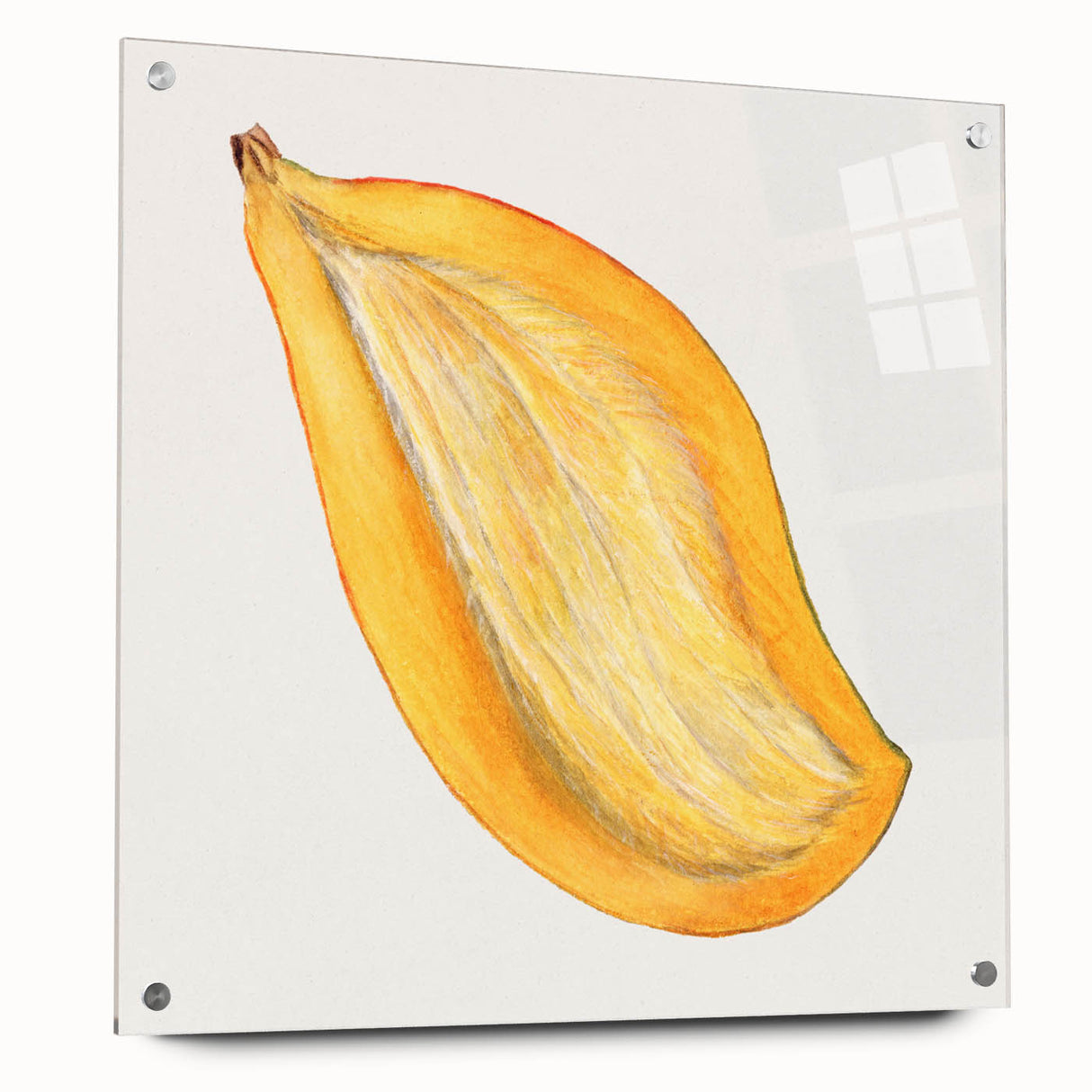 Acrylic print of large abstract wall art featuring assorted fruits in vibrant colors, ideal for dining room decor.