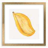 Extra large abstract art print featuring textured design of assorted fruits in vibrant colors on a gold-framed canvas.