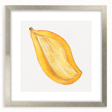 Textured art featuring abstract fruit designs in vibrant colors on a framed silver mat, ideal for bedroom art.