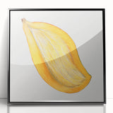 Large abstract wall art featuring assorted fruits in bold colors on a black acrylic framed print.