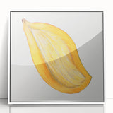 Modern art wall decor featuring an array of vibrant fruits on a white acrylic framed poster, ideal for kitchen wall art.