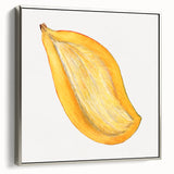 Landscape painting of colorful fruits on a black background, framed in silver, suitable for kitchen decor.