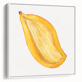 Vintage poster art of colorful fruits on a black background, framed canvas, ideal for living room decor.