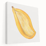 Large art depicting assorted fruits in vibrant colors on a stretched canvas, ideal for kitchen wall decor.