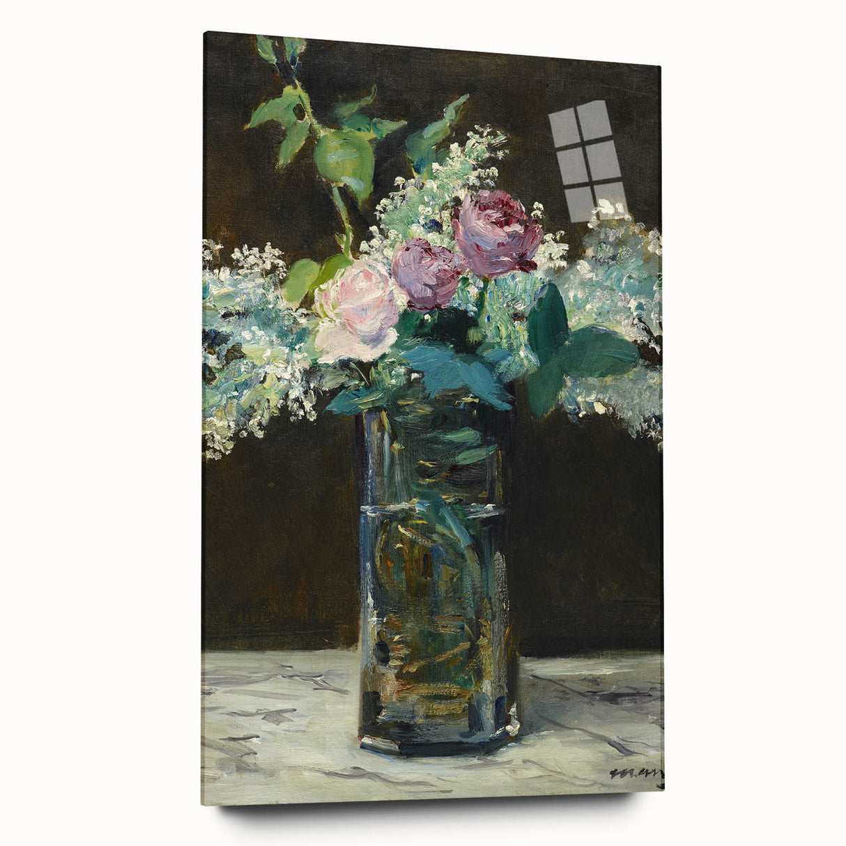 Impressionism Wall Art - Vase of White Lilacs and Roses - Floral Print