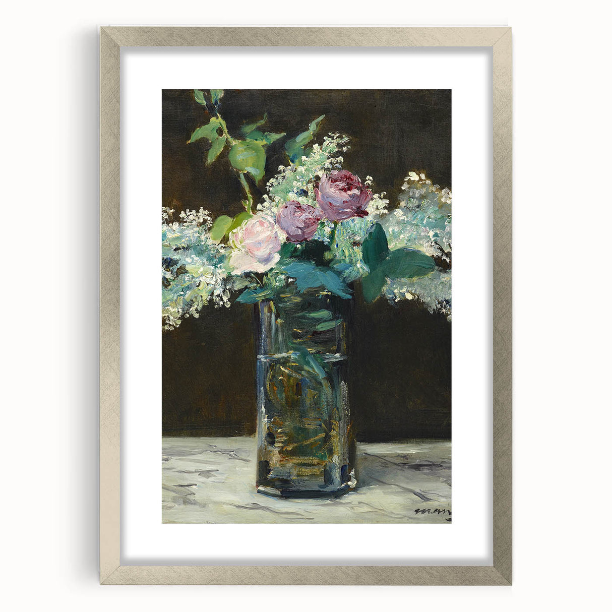 Impressionism Wall Art - Vase of White Lilacs and Roses - Floral Print