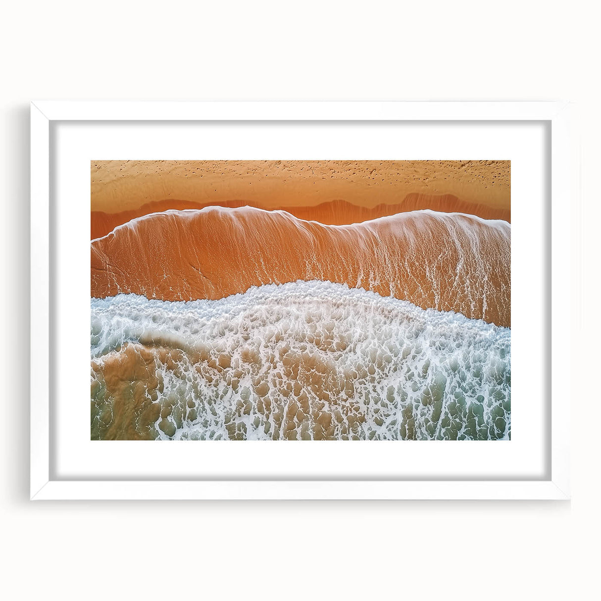 Framed landscape artwork showcasing serene beach scenery with a white mat, perfect for coastal-themed decor, adding tranquility to any room.