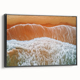 Framed landscape canvas art depicting serene beaches with a black frame, showcasing vibrant colors and natural beauty, perfect for coastal-themed decor.