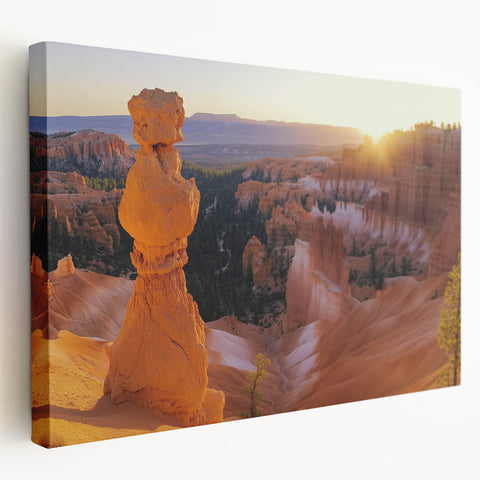 Stretched canvas artwork depicting a vibrant landscape of canyons in warm earth tones, showcasing intricate details and textures, perfect for home decor and art enthusiasts.