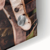 Large abstract wall art in autumnal shades on acrylic glass, ideal for dining room art.