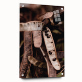 Large abstract wall art depicting fall themes in earthy tones on acrylic glass, suitable for bedroom or dining room decor.