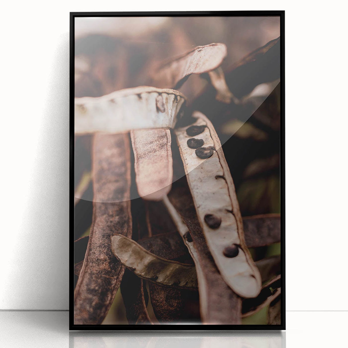 Large abstract wall art featuring autumnal hues on a framed acrylic, ideal for modern living room decor.