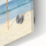 Large abstract wall art on acrylic glass featuring vibrant summer hues and mid-century modernist design.