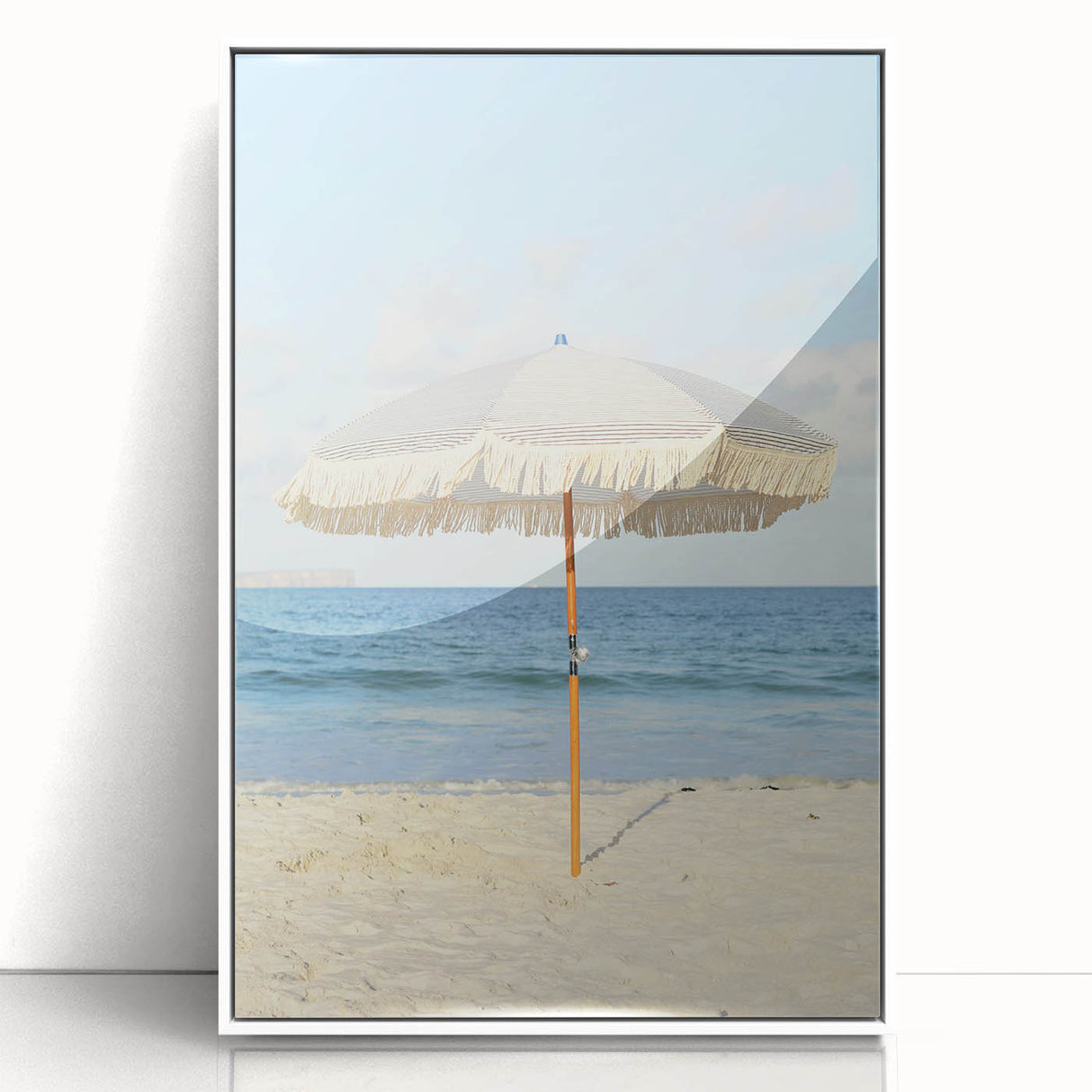 Art deco poster featuring a minimalist summer design in pastel shades on a white acrylic framed canvas.