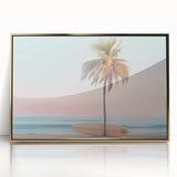 Large art print of a mid-century modernist summer scene in pastel shades on acrylic, ideal for nursery wall art.