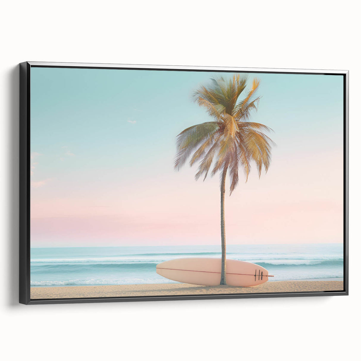 Black and white landscape painting on a framed canvas depicting a serene summer scene, ideal for bedroom decor.