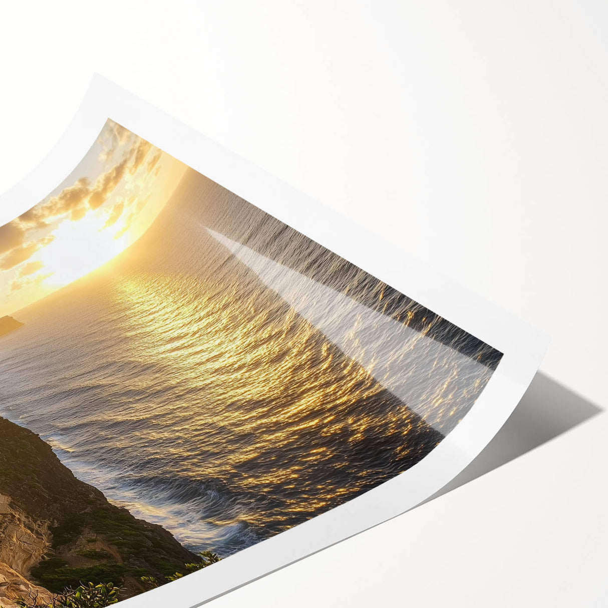 Vibrant rolled canvas print depicting a stunning landscape of cliffs against a blue sky, showcasing intricate details and rich colors, ideal for home decor.