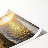 Vibrant rolled canvas print depicting a stunning landscape of cliffs against a blue sky, showcasing intricate details and rich colors, ideal for home decor.