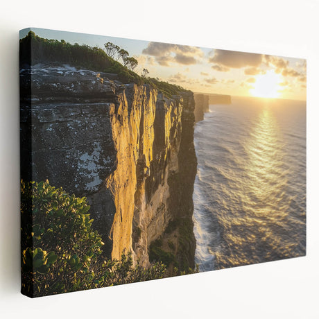 Stretched canvas artwork depicting a breathtaking cliff landscape with vibrant colors and detailed textures, perfect for home decor and nature enthusiasts.