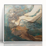 Framed abstract figurative wall art in white acrylic, showcasing vibrant colors and dynamic shapes, perfect for modern home decor and artistic expression.