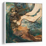 Abstract figurative framed canvas artwork in white, showcasing bold colors and dynamic shapes, perfect for enhancing modern home decor with artistic flair.