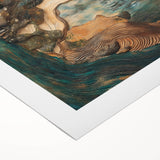 Abstract figurative wall art on rolled canvas showcasing vibrant colors and dynamic shapes, elegantly packaged in a protective cardboard tube for display or gifting.