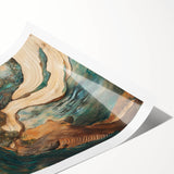 Abstract figurative art print featuring vibrant colors and dynamic shapes, elegantly rolled and packaged in a protective cardboard tube for safe shipping.