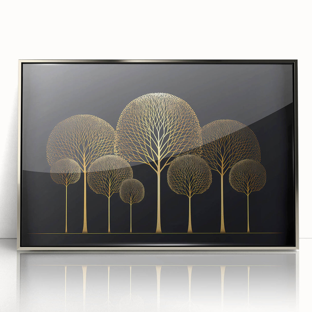 Framed abstract floral wall art featuring vibrant, colorful blooms in shades of pink, blue, and green, set against a sleek silver acrylic background, perfect for modern decor.