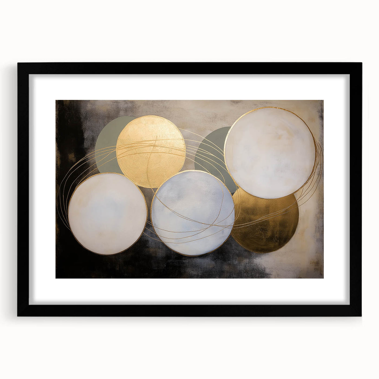 Abstract geometric frame with a black mat showcasing a modern design, perfect for contemporary home decor. Ideal for stylish living spaces or art displays.