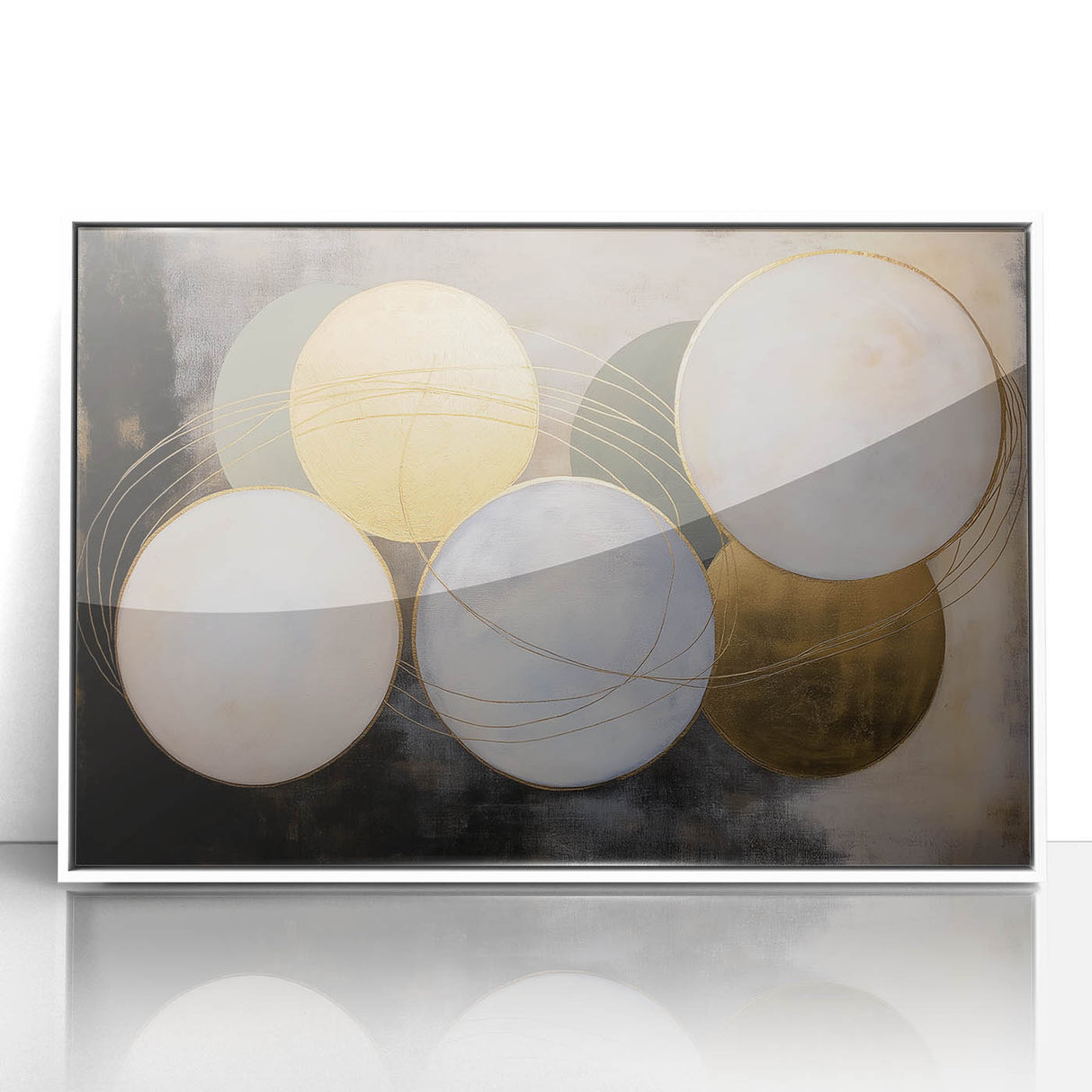 Framed acrylic artwork showcasing a modern abstract geometric design in white tones, perfect for contemporary home decor, enhancing any living space with elegance.