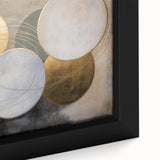 Close-up of an abstract geometric framed canvas artwork showcasing vibrant colors and intricate patterns, perfect for modern home decor or art enthusiasts.