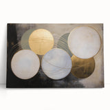 Abstract geometric stretched canvas artwork in vibrant colors, showcasing dynamic shapes and patterns, perfect for modern home decor and artistic ambiance.