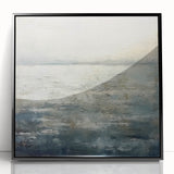 Framed abstract landscape wall art featuring vibrant colors and fluid shapes, presented in a sleek black frame, ideal for modern home decor.