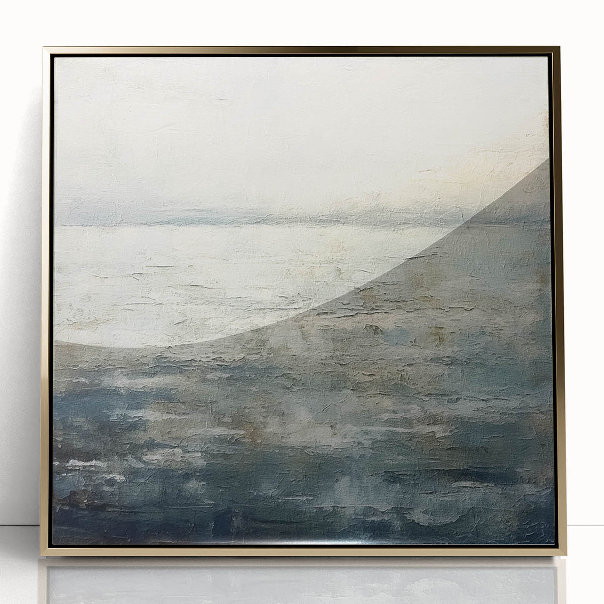 Framed abstract landscape wall art in gold accents, showcasing a vibrant blend of colors and textures, perfect for modern home decor.