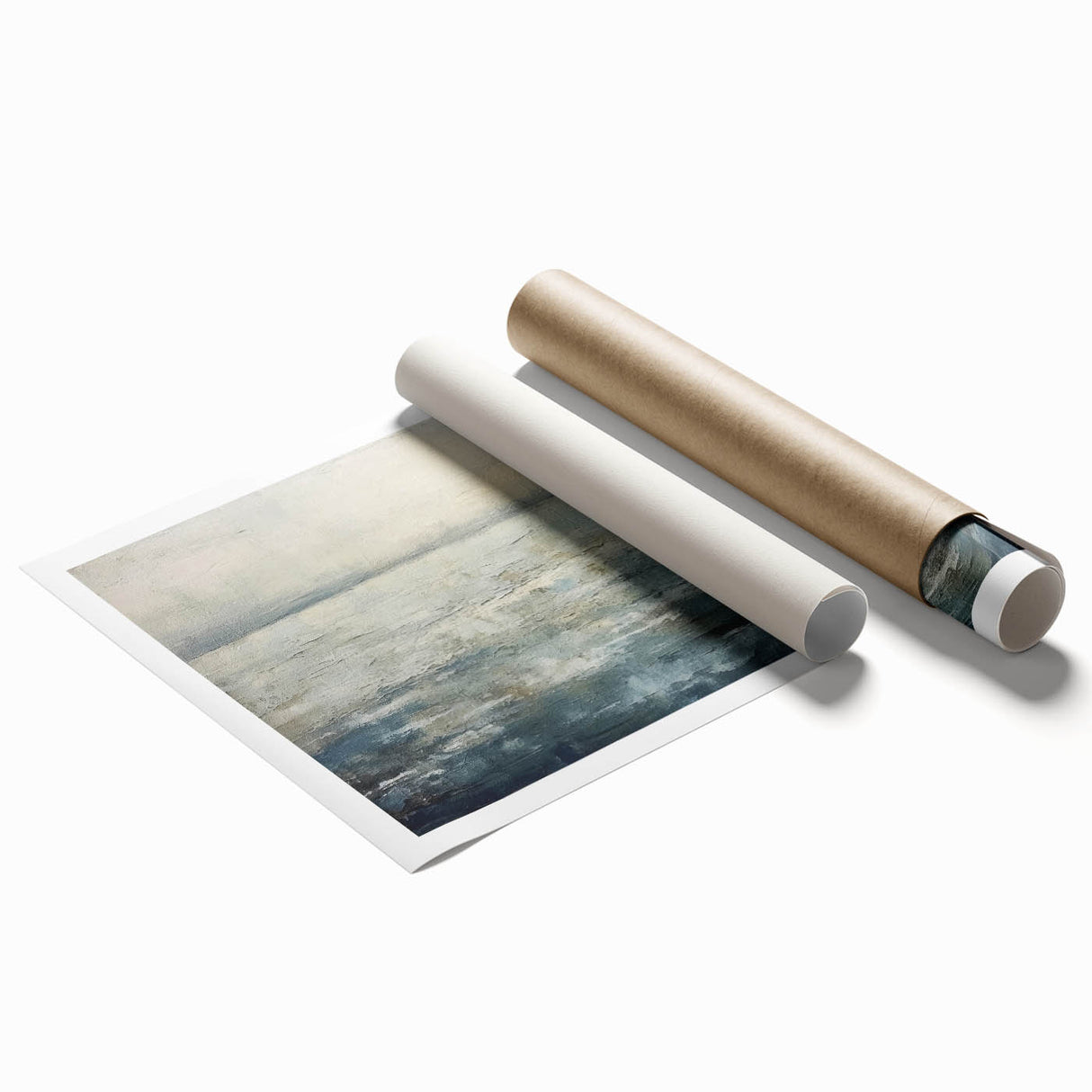 Abstract landscape wall art print showcasing vibrant colors and fluid shapes, designed to enhance modern home decor, rolled for easy shipping and display.