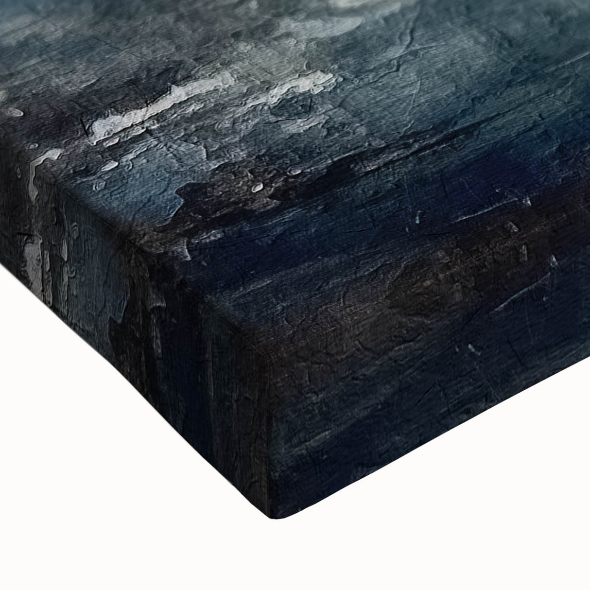 Close-up of an abstract landscape wall art piece on stretched canvas, showcasing vibrant colors and intricate textures, ideal for modern home decor.