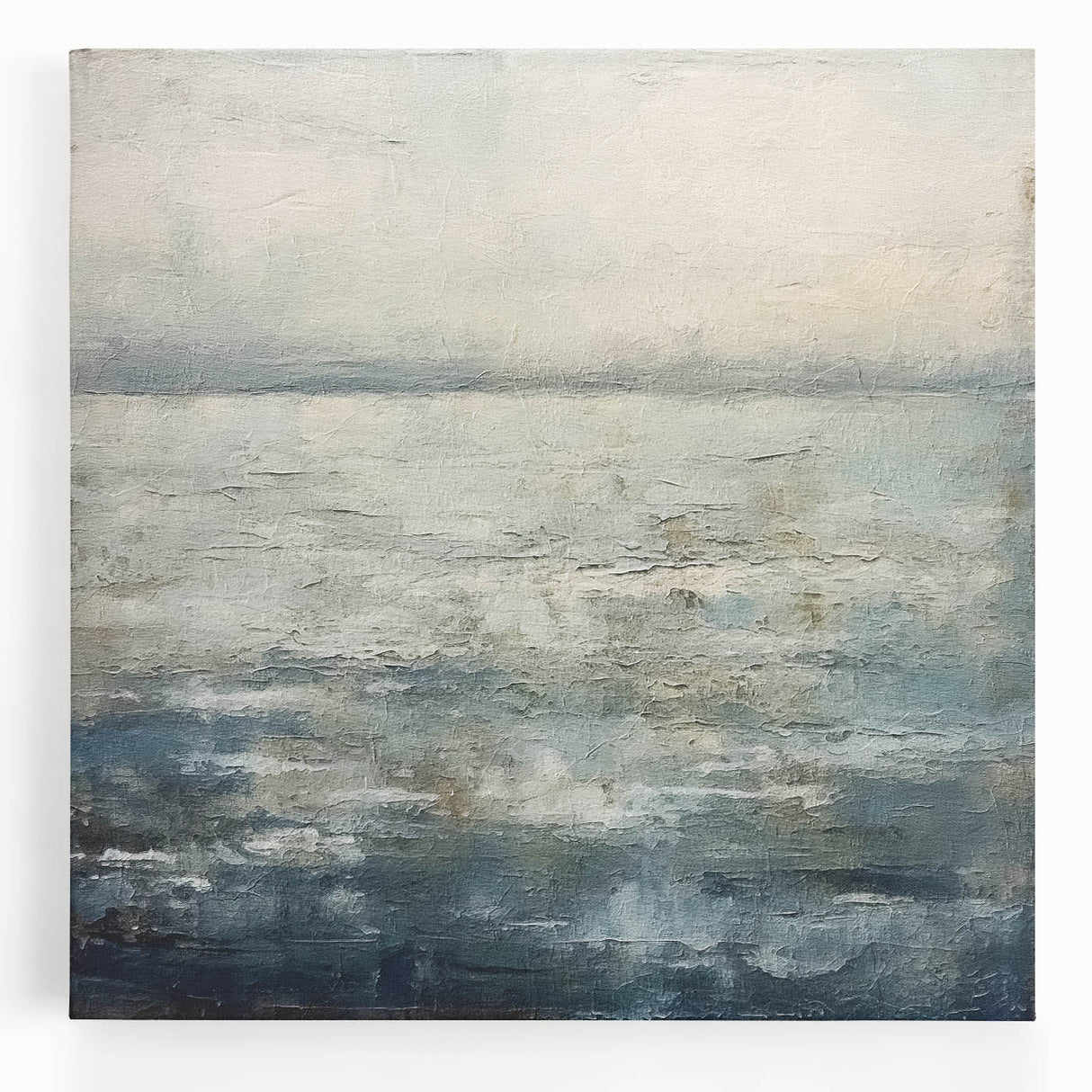 Abstract landscape wall art on stretched canvas, showcasing vibrant hues of blue, green, and gold, perfect for modern home decor. Ideal for adding a serene touch to any living space.