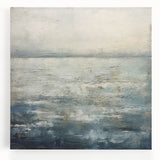 Abstract landscape wall art on stretched canvas, showcasing vibrant hues of blue, green, and gold, perfect for modern home decor. Ideal for adding a serene touch to any living space.