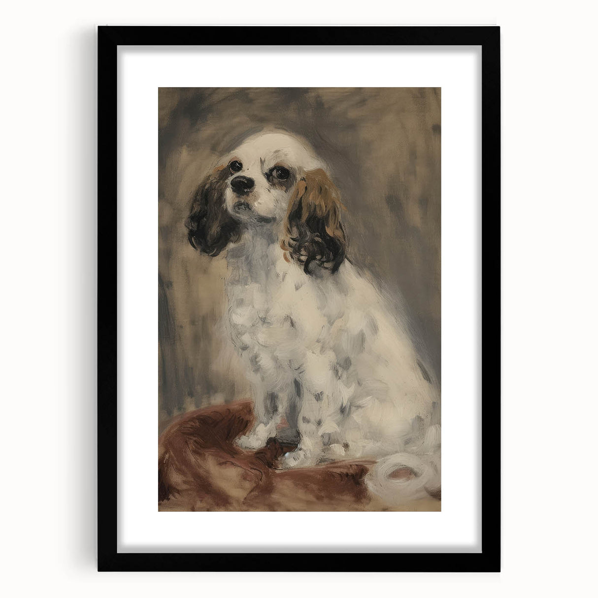 Black-framed animal print artwork displayed with a white mat, showcasing intricate details of wildlife. Ideal for modern home decor and nature enthusiasts.