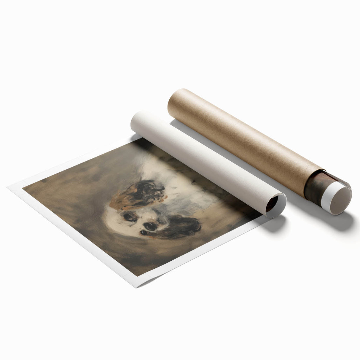 Rolled canvas print showcasing a colorful animal design inspired by African art, featuring intricate details and vibrant colors, securely packaged in a protective tube.