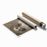 Rolled canvas print showcasing a colorful animal design inspired by African art, featuring intricate details and vibrant colors, securely packaged in a protective tube.