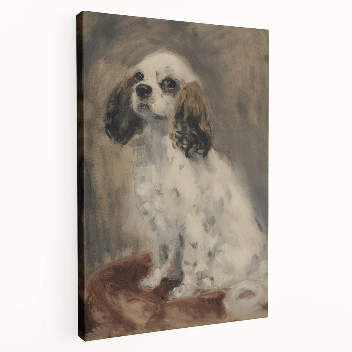 Stretched canvas art featuring a vibrant animal design in rich colors, showcasing a side view of the artwork, perfect for home decor and nature enthusiasts.