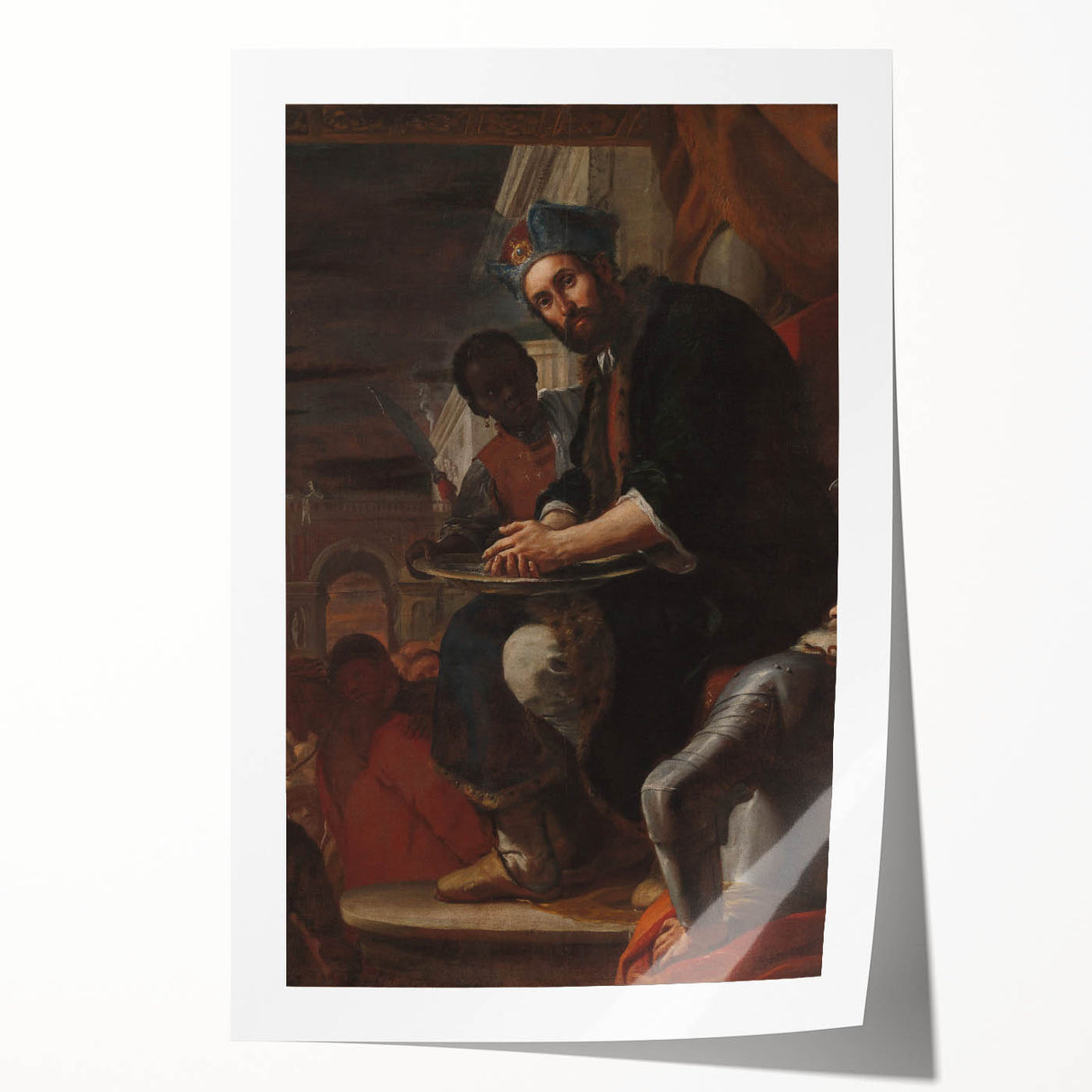 Historical Art - Baroque Courtroom Scene with Noble Figure and Attendants
