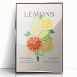 Large art print of mid-century modernist food and drinks, framed in silver acrylic, ideal for nursery wall decor.