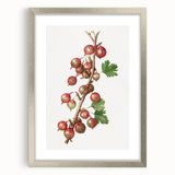 Textured art print featuring abstract fruit designs in vibrant colors, framed in silver, suitable for bedroom decor.