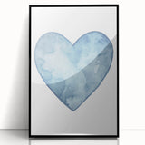 Blue Watercolor Heart Print - Personalized Kids Art