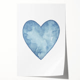 Blue Watercolor Heart Print - Personalized Kids Art
