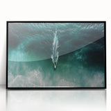 Framed acrylic landscape artwork depicting a serene beach scene with vibrant blue skies and golden sands, elegantly presented in a sleek black frame. Perfect for coastal decor enthusiasts.