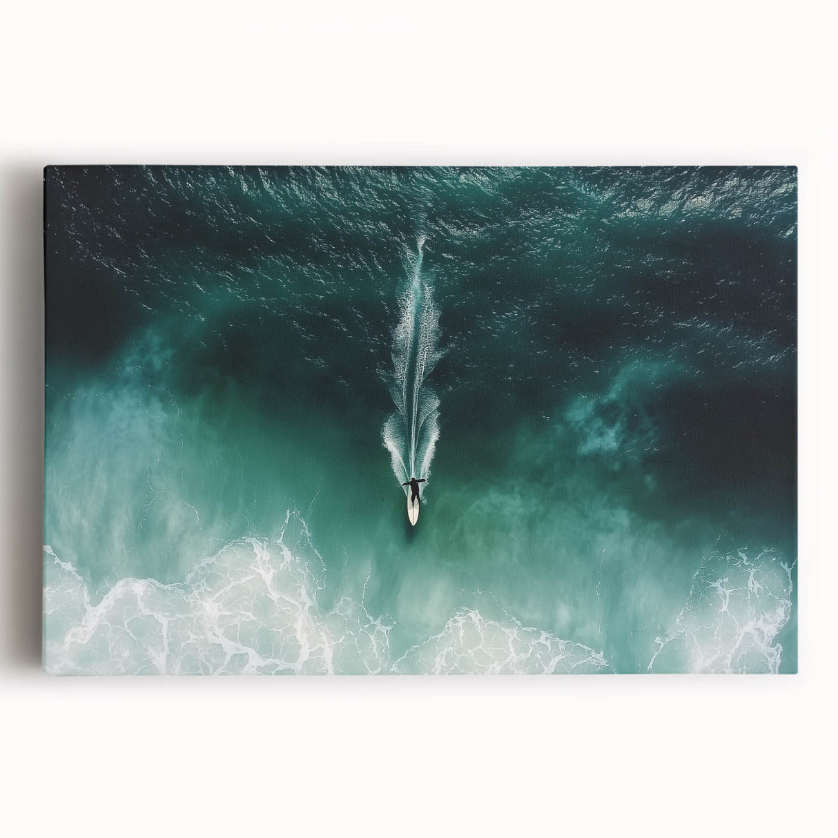 Stretched canvas artwork showcasing a serene beach landscape with vibrant colors and soft waves, perfect for coastal decor in living spaces or offices.
